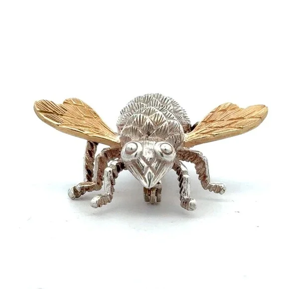 Estate 925 Sterling Silver 14K Yellow Gold Two Tone Bug Fly Pin Brooch
